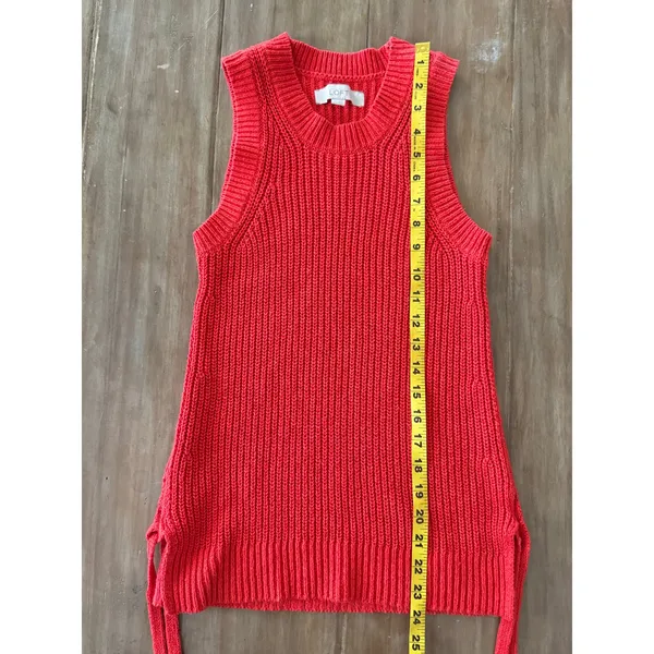 LOFT Sleeveless Knit Tunic‎ Top Red Side Tie Ribbed Sweater Tank XS - Image 5