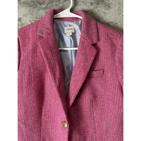 J.Crew Wool Blend Schoolboy Blazer Pink Herringbone Gold Button Size 4 - Image 2