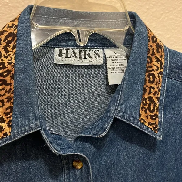 Vintage Blue Denim Shirt with Leopard and zebra Trim • Jean shirt • Jean jacket - Image 4
