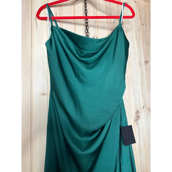NWT Lulus Hollywood Woman Forest Green Satin Midi Dress Party Wedding Holiday L - Image 5
