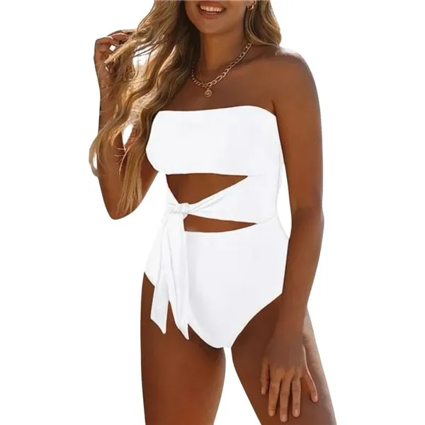 White Bridal Bandeau Strapless Wrap One Piece Swimsuit Medium - Image 5