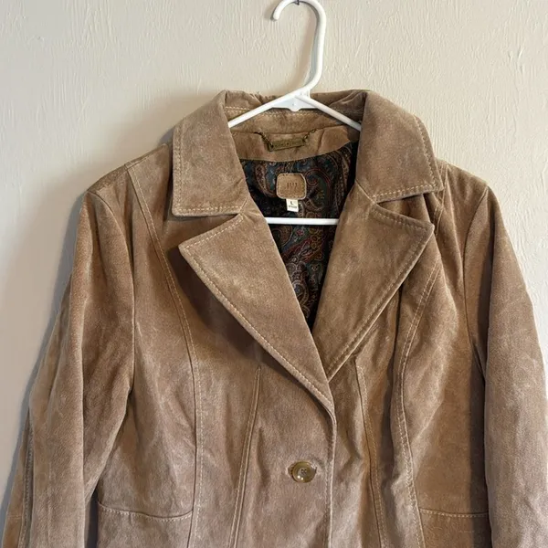 Wilsons Leather Women's Vintage Suede Blazer Jacket‎ Tan Brown Large - Image 2