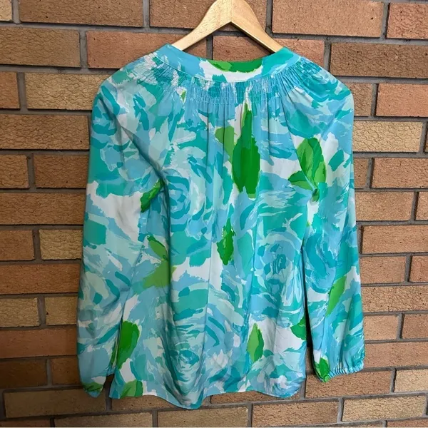 Lilly Pulitzer Elsa Top First Impression Poolside Blue 100% Silk Blouse Size XS - Image 5