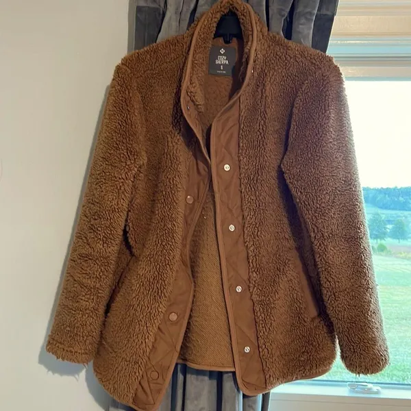 Cozy Sherpa Jacket Brown Fleece Womens Small - Image 6