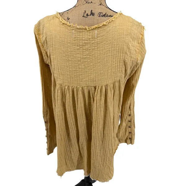 We The Free Sand Dune Henley LG Gauze Button Down Tunic Golden Yellow Boho Flowy - Image 6