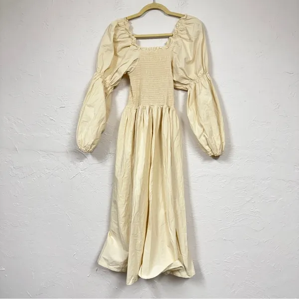 Monbebe Mom Daisy Beige Cotton Midi Dress Womens XS Cottage Core Prairie Minimal - Image 11