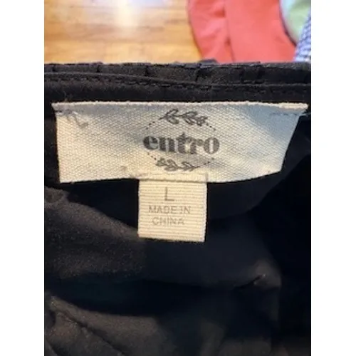 Entro Black Ruffled Peplum Top V-Neck Smocked Pleated‎ Blouse Size Large Chic - Image 8