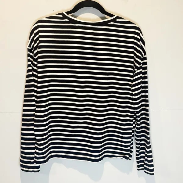Ann Taylor Loft Black & White Stripe Cotton Long Sleeve Tee - size Small - Image 3