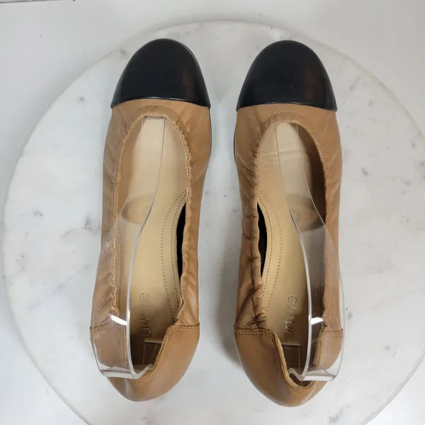 Nurture Luxford Ballet Flat Shoes Womens 7.5 Tan Black Leather Slip On Round Toe - Image 3
