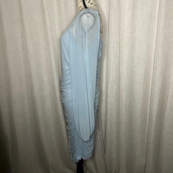 Amazon Womens Light Blue XL Square Neck Mesh Long Sleeve Bodycon Mini Dress - Image 3