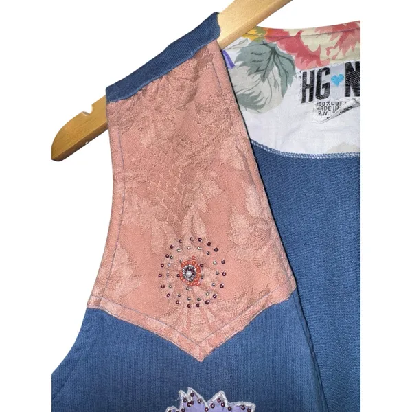 Vintage Patchwork Floral Cropped‎ Vest Women's PETITE Medium Beaded Western 80s - Image 5