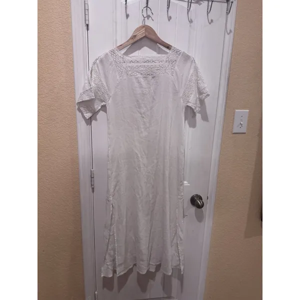 ZARA LONG DRESS SQUARE NECK GAUZE EMBROIDERED LACE Dress SZ XS - Image 11