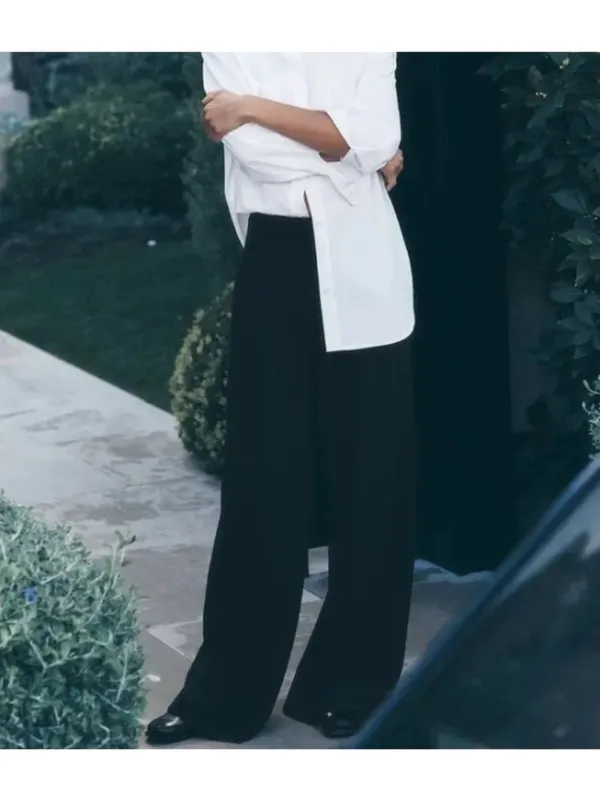 NEW Alo Micro Corduroy Dreamer Wide Leg Trousers Black High-Rise Waist Waisted M - Image 6