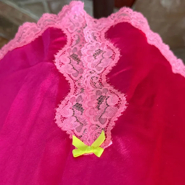 Victoria's Secret Lace Trim Chemise Size Small Hot Pink Lingerie Coquette Y2K - Image 2