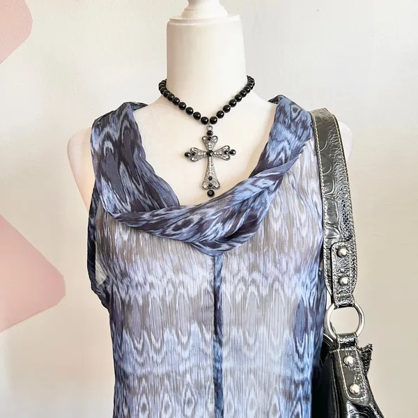 Blue Sheer Cowl Neck‎ Tank Top Y2K Fairy Grunge Indie Sleaze Tumblr Large - Image 2