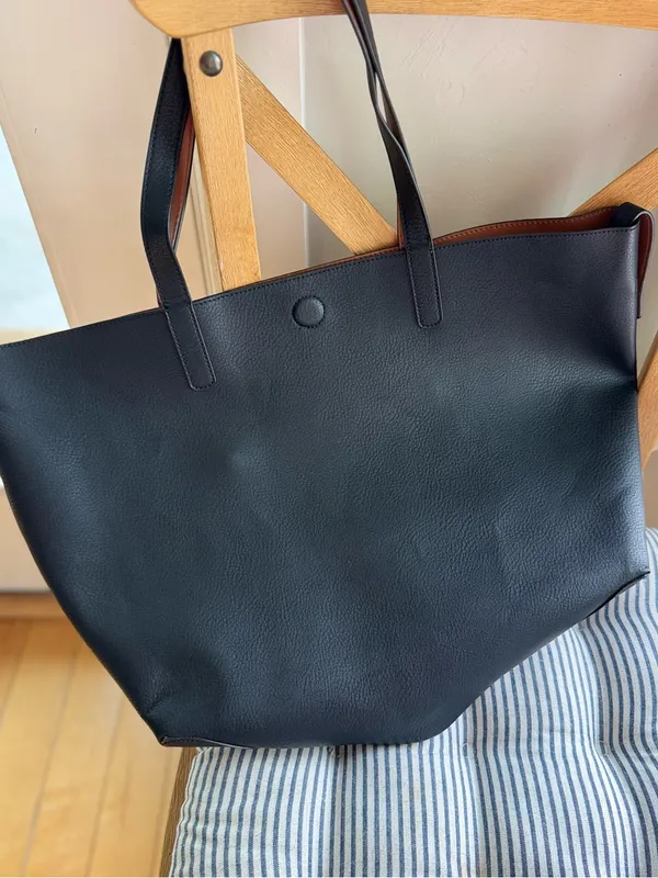 Source Unknown Black Pebbled Vegan Leather Oversized Tote Shoulder Bag - Image 3