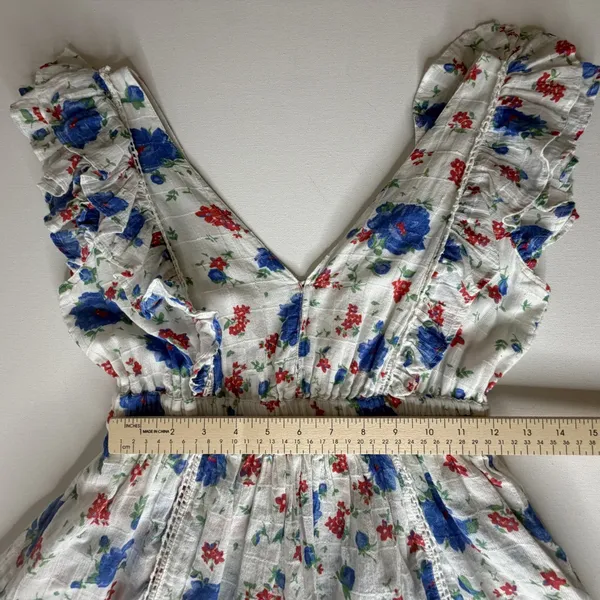LoveShackFancy Bennett Mini Dress XS blue Notte Floral Cotton Cottage Boho Beach - Image 15