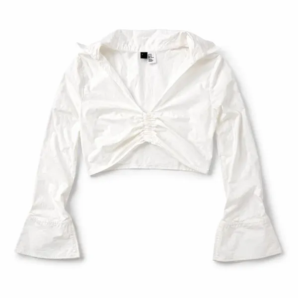 H&M Divided White Ruched Bell Sleeve Crop Top Y2K Coquette M - Image 2