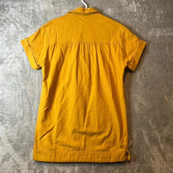 Pilcro‎ Buttondown Shirt Dress Linen Blend Patch Pockets Yellow Utility - Image 4