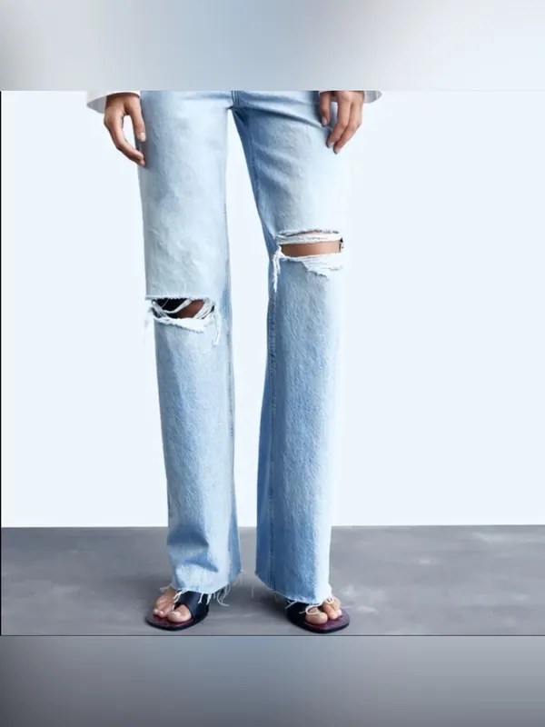 Zara Hi-Rise Wide Leg Distressed Jeans Size 4 - Image 2