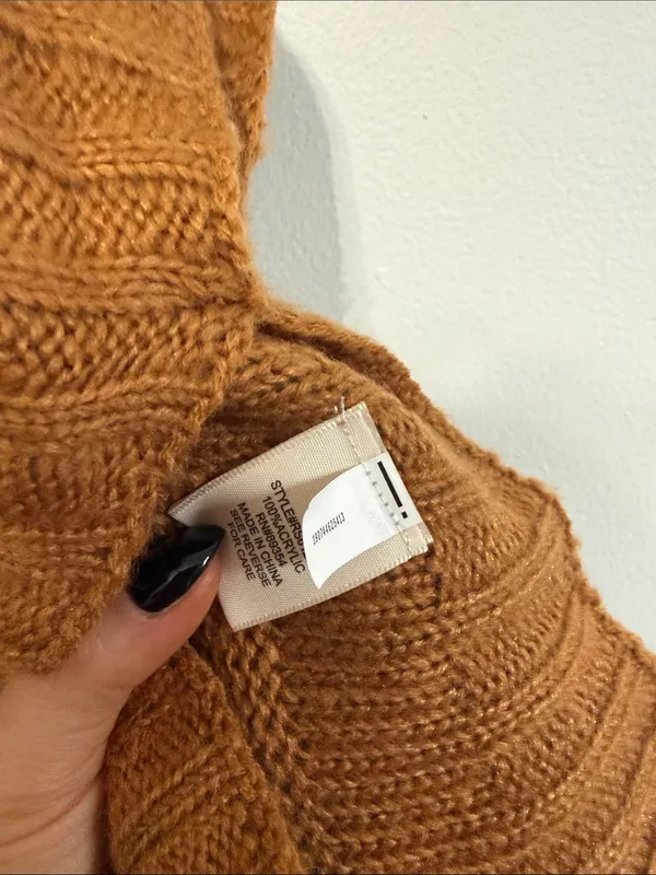 Ultra Flirt Cozy Fringe Mock Neck Poncho in Tan/Brown - Image 7