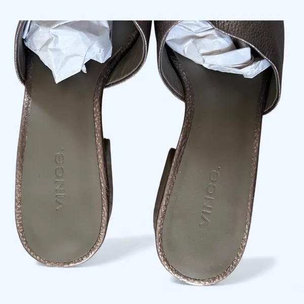 Vince Karissa Metallic Leather Slide Block Heel Sandals Size 8 Quiet Luxury Y2K - Image 11