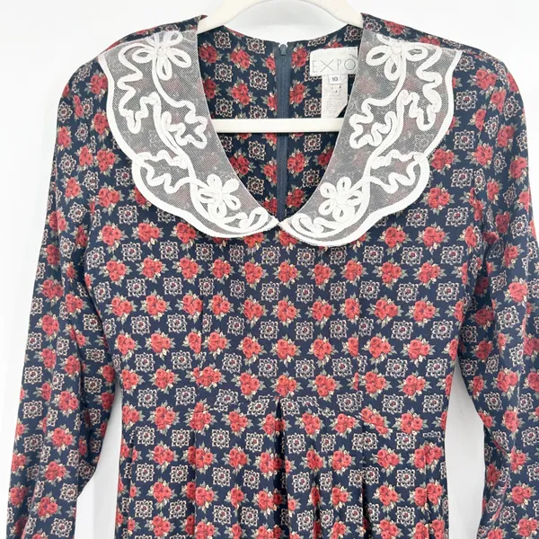 EXPO Womens Vintage 90s Floral Lace Collar Prairie Cottagecore Midi Dress‎ 10 - Image 2