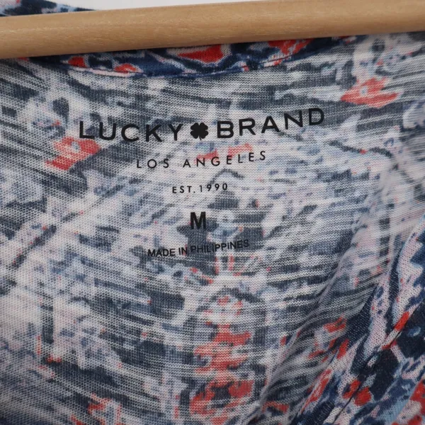Lucky Brand T-Shirt Womens Medium Medallion Print Blue Red Short Sleeve Exc - Image 3