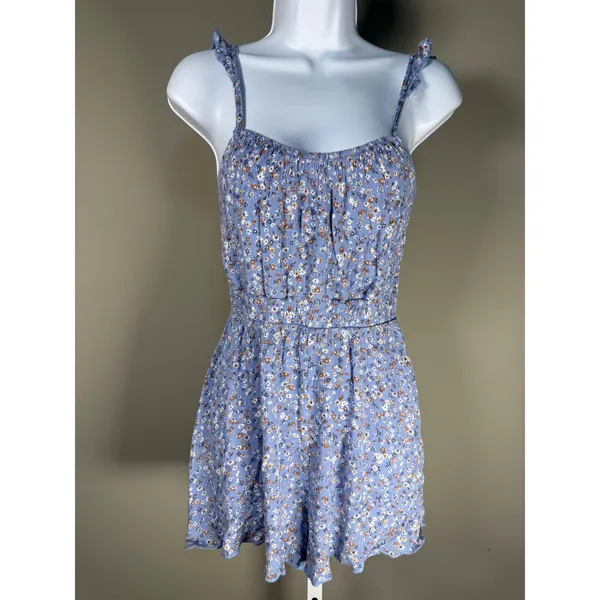 Altar'd State Blue Floral Romper Boho Cottagecore Tie Strap XS Made USA‎ - Image 2