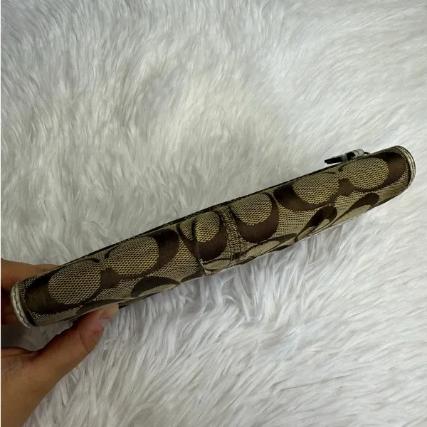 COACH Brown White Signature Canvas Wallet - Image 4
