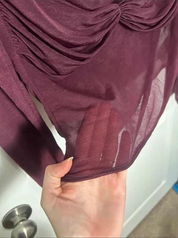 Edikted Sheer Twist-Front Long Sleeve Top in Maroon - Image 2