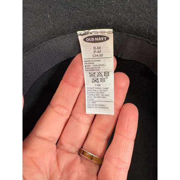 Old Navy Black 100% Wool Fedora Wide Brim Hat with Ribbon Bow S-M‎ - Image 9