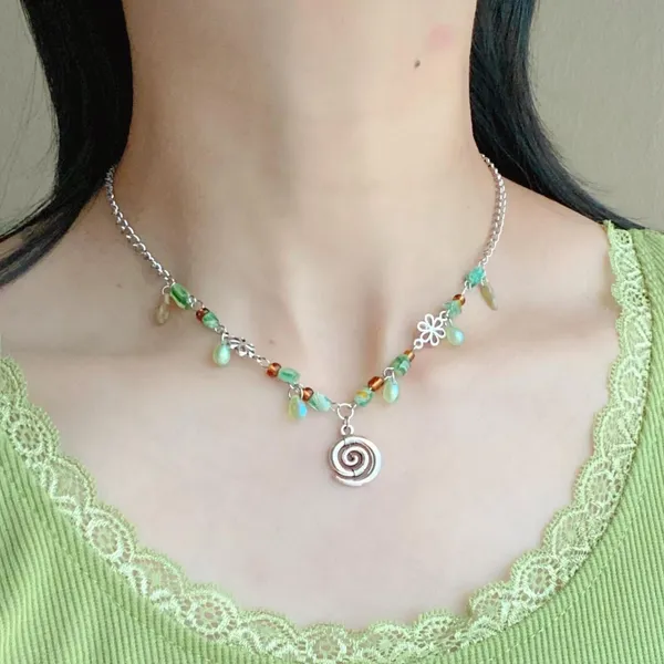 Handmade quality glass beads & flower swirl fairy boho cottage whimsical necklace💐🍃 - Image 2
