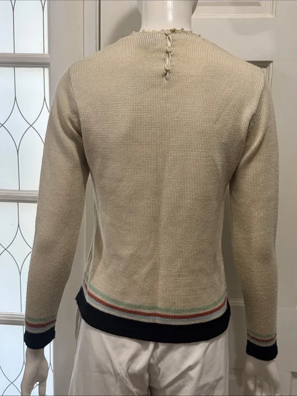 Vintage Unbranded Cotton Cream Graphic Crewneck Sweater Size Large - Image 9