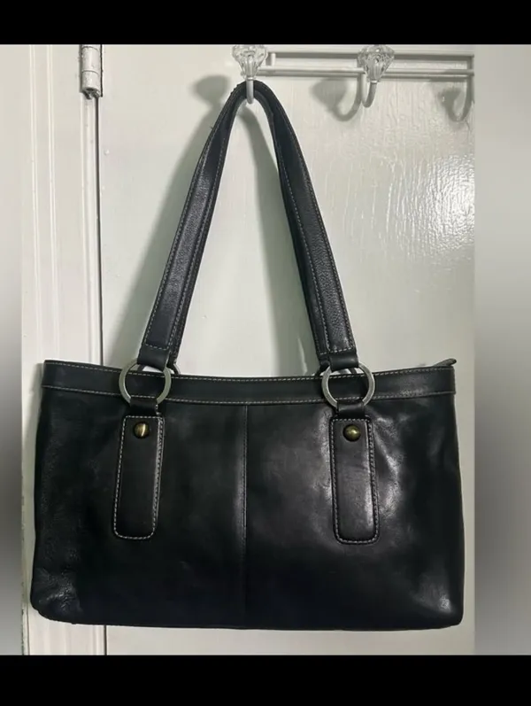 Flaw Vintage NORDSTROM Black Leather EAST WEST Bag Purse Handbag Satchel - Image 5