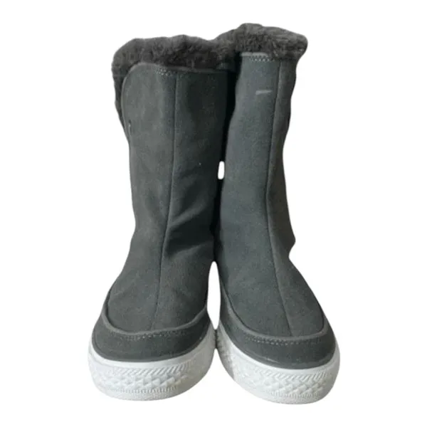 Converse Beverly Boots Grey Suede Women Size 6.5 Leather Winter Faux-Fur Collar - Image 4