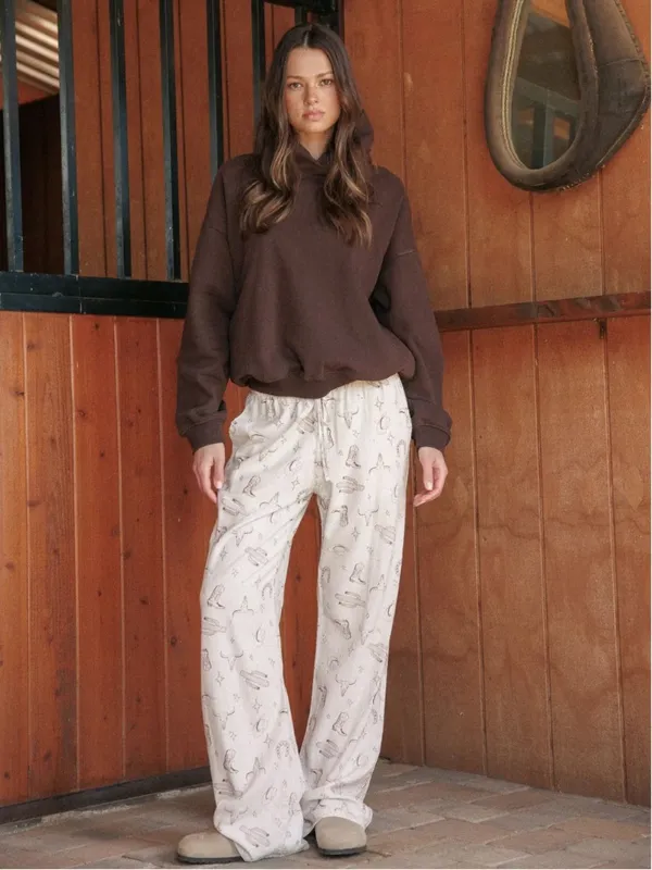 Cali 1850 Western Printed Linen Pull On Pants Size Medium Cream Cowgirl Rodeo - Image 2