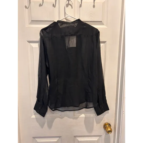 The Limited Womens‎ Black Sheer Ruffle Pleated Front Button Up Blouse Size L NEW - Image 6