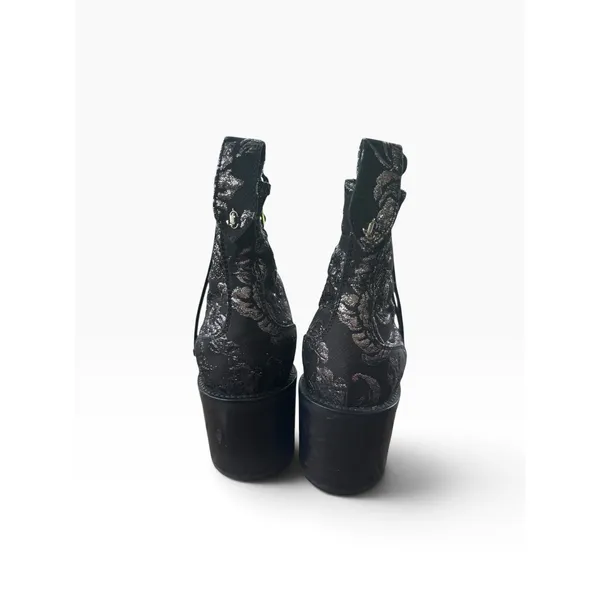 Jimmy Choo Floral Brocade Combat Boots 38.5 Black Silver Metallic Whimsigoth - Image 6
