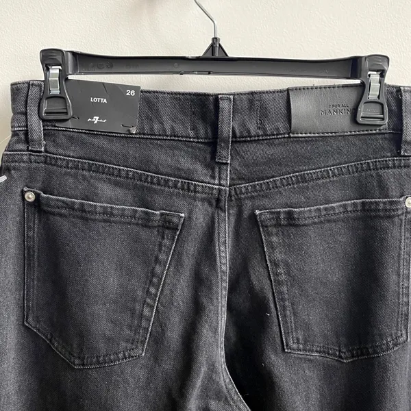 7 For All Mankind Lotta Jeans Womens 26 Black Wide Leg Patch Pocket Seamed Denim - Image 7