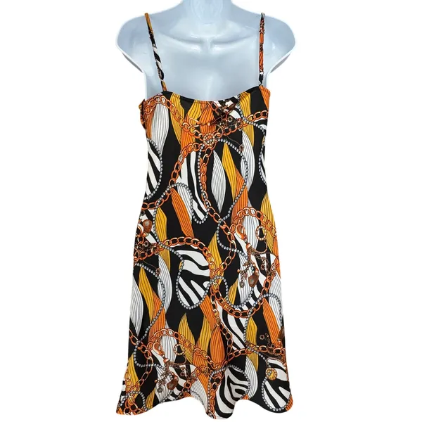 Guess Malou Cowl Satin Slip Dress S Zebra Chain Print Mini Y2K Mobb Wife‎ Bold - Image 3