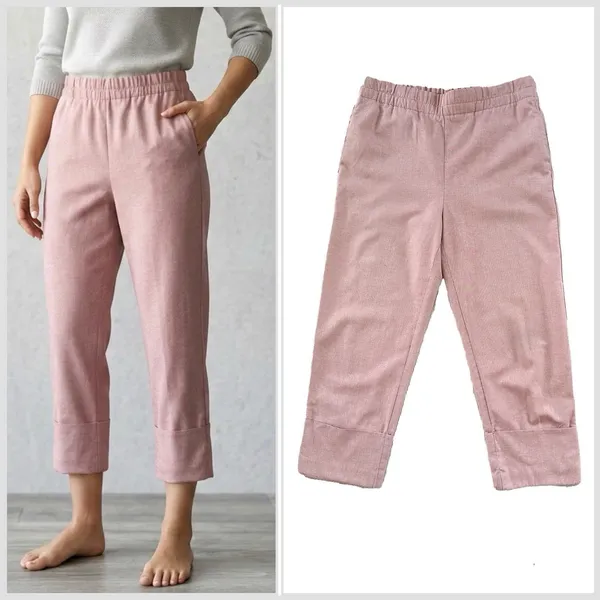 Zara Cotton Blend Cropped Pants Size M Cuffed Wide Hem Ankle Dusty Pink Coastal‎ - Image 2
