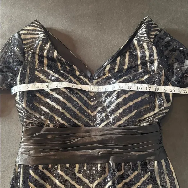 Women’s Black Sequined Full Length Prom Party Dress 3/4 Sleeve Train Size 12 - Image 11