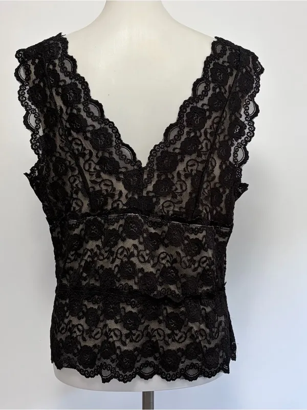 George XLarge Y2K Black Lace Camisole V Neck Stretch Tank Top Romantic Feminine - Image 5
