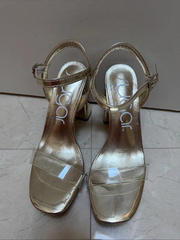 Sugar Gold Metallic Block Heel Sandals Size 6.5 - Image 3