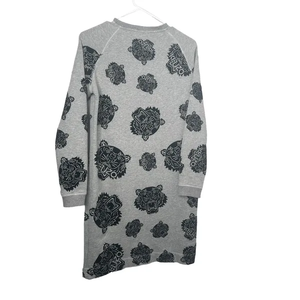 Kenzo Women’s Grey Flocked Velvet Tiger Logo Fleece Sweatshirt Dress-Size Large - Image 2