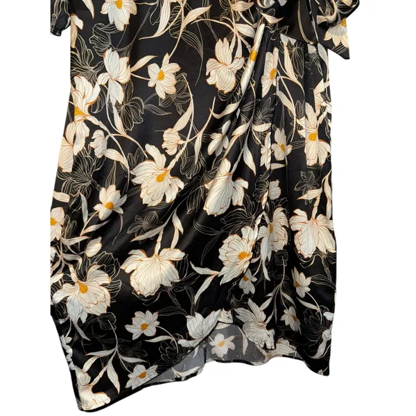Naif Faux Wrap Satin Dress‎ Women's XL Balloon Sleeve Lilly Floral Wedding Event - Image 5