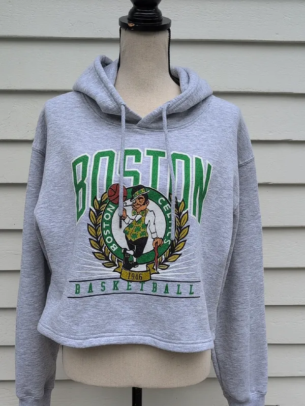 NBA Boston Celtics Grey Cropped Hoodie - Image 2