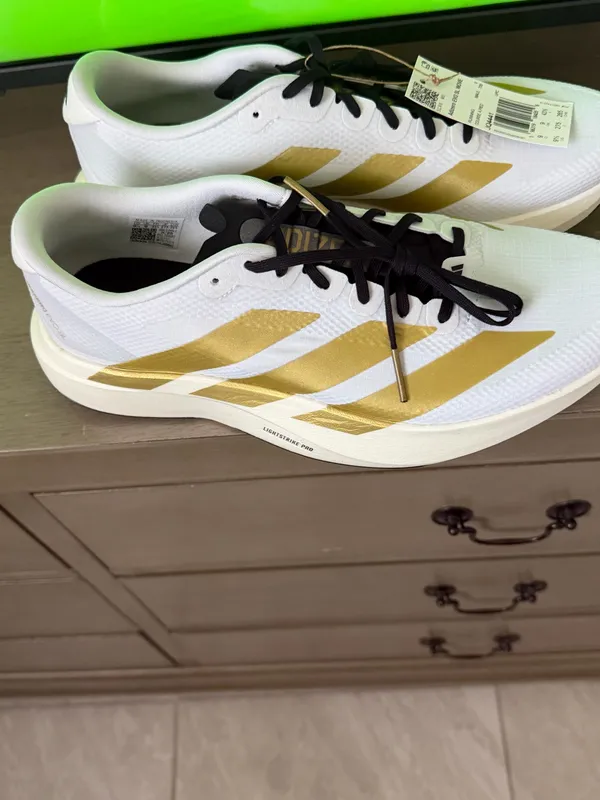 Adidas Adizero EVO SL Woven Mens Size 9.5 White Gold Black JQ4441 Running Shoe - Image 5