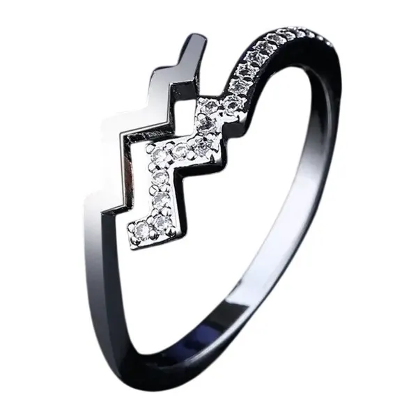 Double layer Wave Cubic Zirconia Pave Stacking Ring Sterling Silver Statement - Image 3